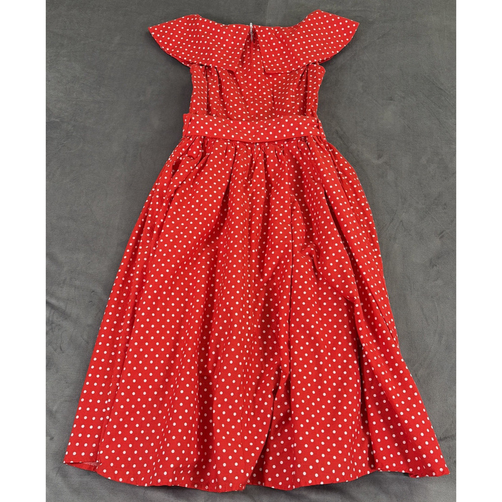 2) Lindy Bop Womens Fit N Flare Dress Small Blue & Red Polka Dots Rockabilly - Picture 7 of 11